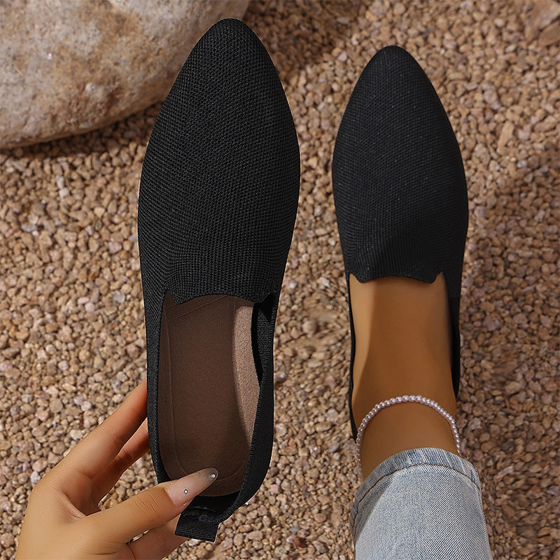 Damsko med Spetsig Tå Stickad Platt Sula Slip-On Loafers