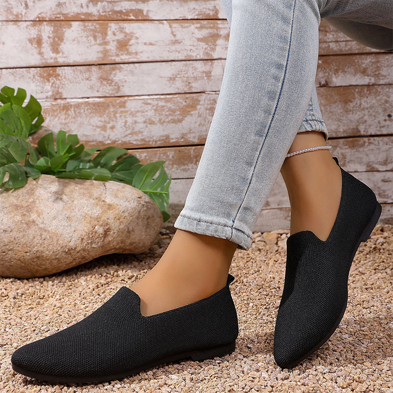 Damsko med Spetsig Tå Stickad Platt Sula Slip-On Loafers