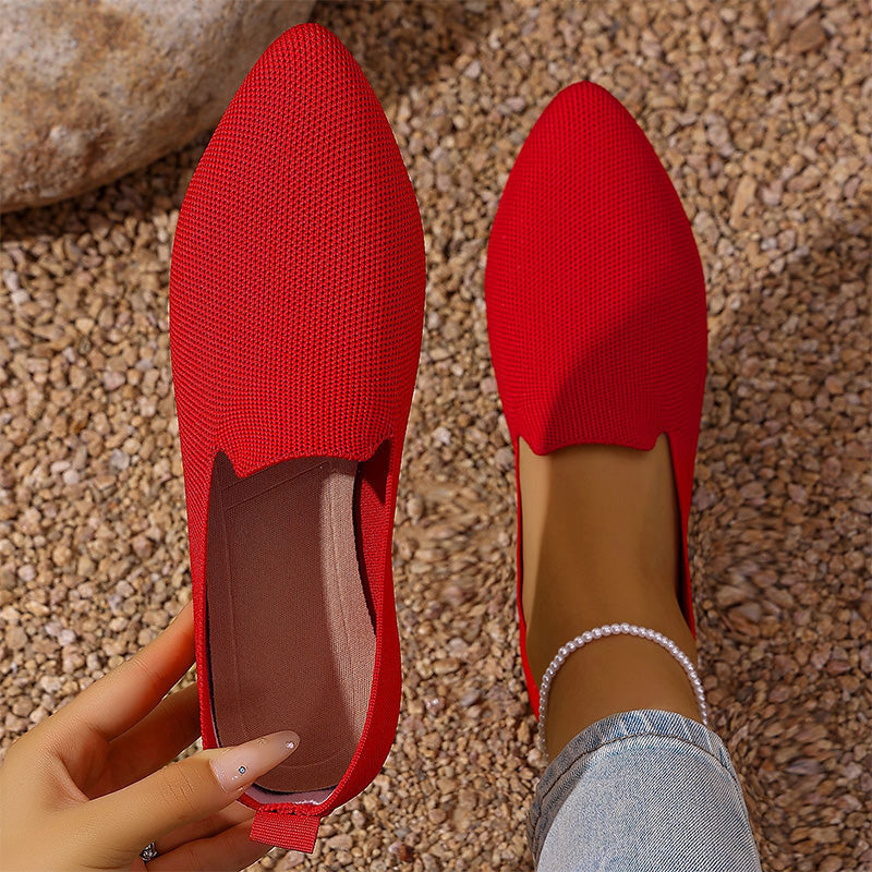 Damsko med Spetsig Tå Stickad Platt Sula Slip-On Loafers