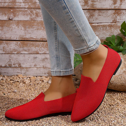 Damsko med Spetsig Tå Stickad Platt Sula Slip-On Loafers