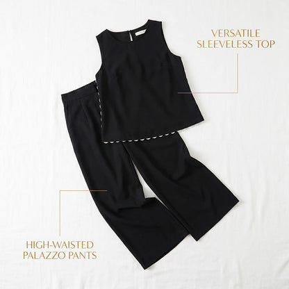 👚 BEGRÄNSAD TID 50% RABATT! ✨ Dam Ärmlös Topp & Vida Ben Byxor Set – Spetskant, Flytande, 2-Delar 🌸