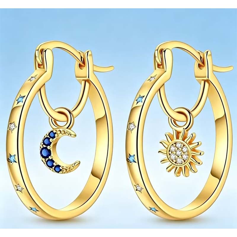 ✨ 50% RABATT! ☀️ Himmelsk dubbellagrig ringörhängen – Måne & stjärnor design – Lätta, glittrande & romantiska – perfekta för vardag eller kvällsfest 🌙