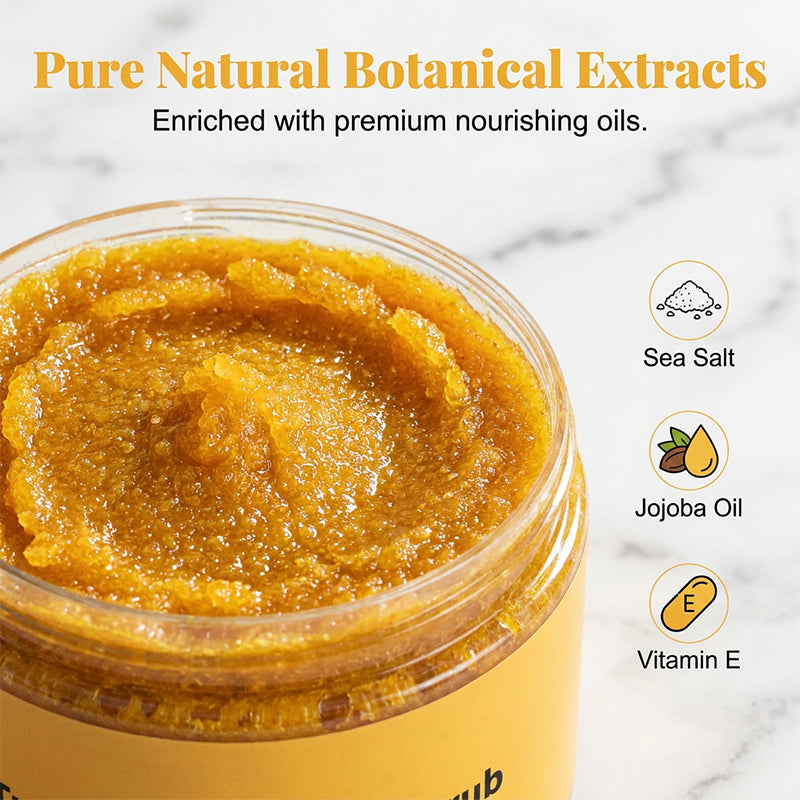 🛁50 % RABATT🧴 Kroppsskrubb med gurkmeja för ljusare hud | Exfoliering med naturligt havssalt · Näring med jojobaolja · Minskar ojämn hudton · Kan användas både till ansikte och kropp