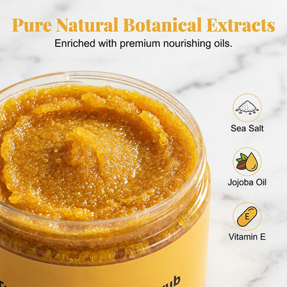 🛁50 % RABATT🧴 Kroppsskrubb med gurkmeja för ljusare hud | Exfoliering med naturligt havssalt · Näring med jojobaolja · Minskar ojämn hudton · Kan användas både till ansikte och kropp