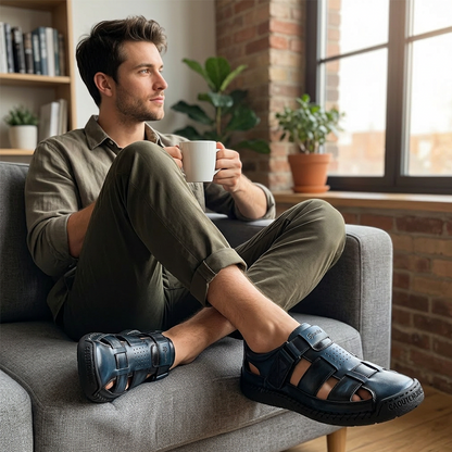 👞 BEGRÄNSAD TID 50% RABATT! ✨ Herr Stängd Tå Strandsandaler – Andningsbara, Kudädade, Kardborreband 🌊