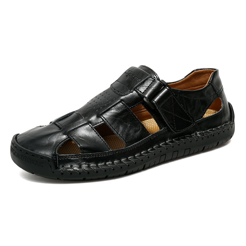 👞 BEGRÄNSAD TID 50% RABATT! ✨ Herr Stängd Tå Strandsandaler – Andningsbara, Kudädade, Kardborreband 🌊