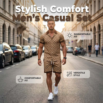 ☀️👕 Tryckt sommarset i två delar för herr – casual topp och shorts i slim fit