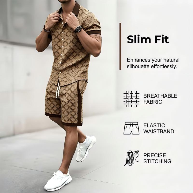 ☀️👕 Tryckt sommarset i två delar för herr – casual topp och shorts i slim fit