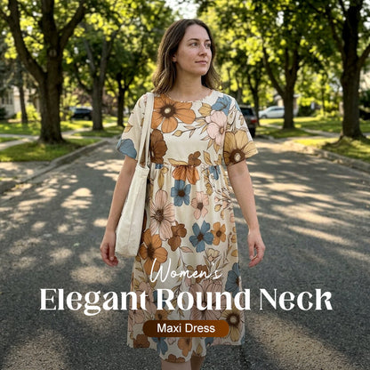 Elegant dam maxiklänning med rund hals 🌸 Mjukt fall, smickrande siluett – enkel elegans för alla tillfällen ✨