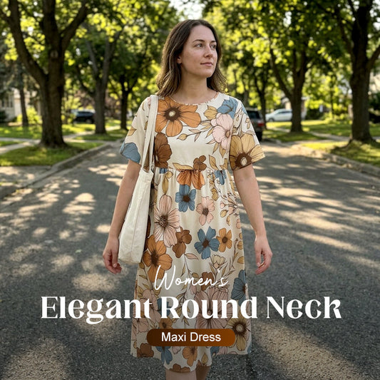 Elegant dam maxiklänning med rund hals 🌸 Mjukt fall, smickrande siluett – enkel elegans för alla tillfällen ✨