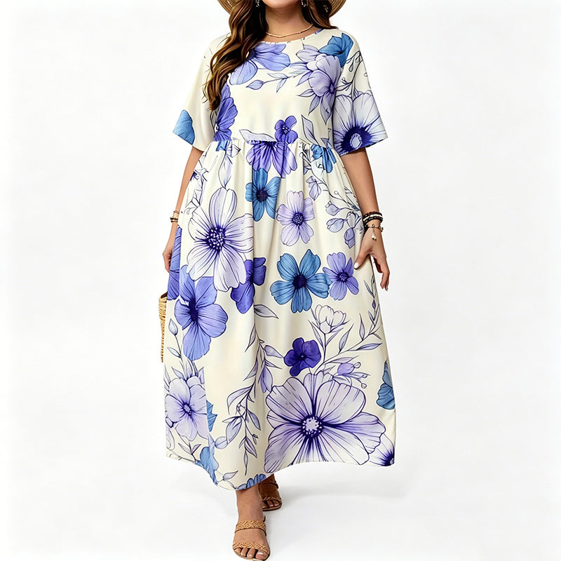 Elegant dam maxiklänning med rund hals 🌸 Mjukt fall, smickrande siluett – enkel elegans för alla tillfällen ✨