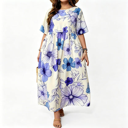 Elegant dam maxiklänning med rund hals 🌸 Mjukt fall, smickrande siluett – enkel elegans för alla tillfällen ✨