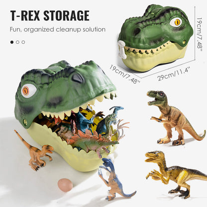 🦖 Leksaken som städar undan själv – Förvaringslåda i form av ett T-Rex-huvud med 12 verklighetstrogna dinosaurier. 50 % rabatt. Lager i Storbritannien