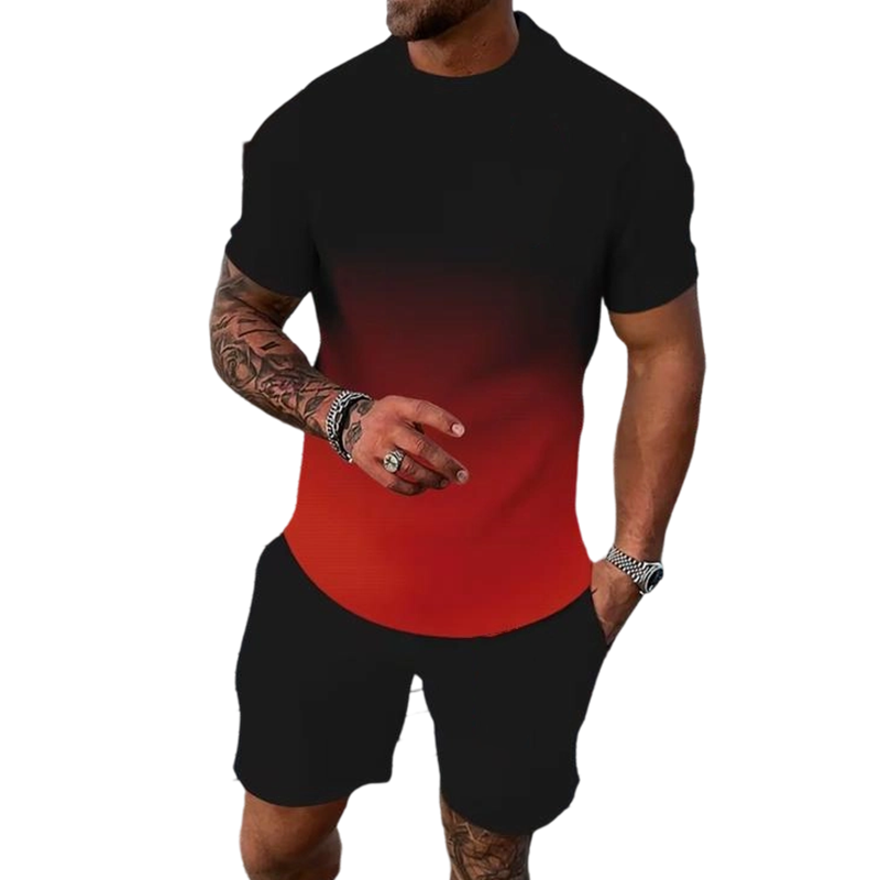 Set med skjorta och shorts med ton-i-ton-mönster för herr