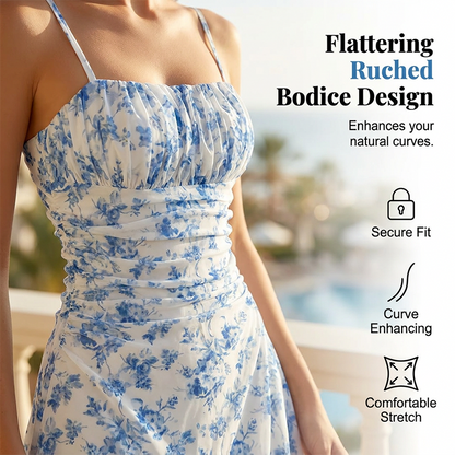 👗50% RABATT! ✨ Blommig Ruched Miniklänning – Spaghettiband, Ryggfri, Strandredo 🌸