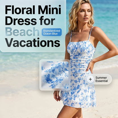 👗50% RABATT! ✨ Blommig Ruched Miniklänning – Spaghettiband, Ryggfri, Strandredo 🌸