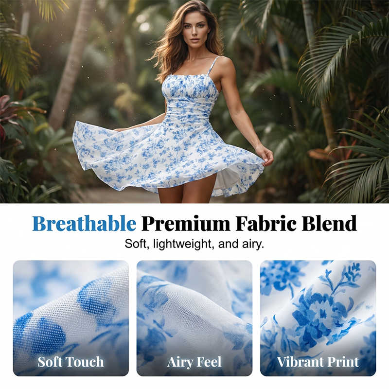 👗50% RABATT! ✨ Blommig Ruched Miniklänning – Spaghettiband, Ryggfri, Strandredo 🌸