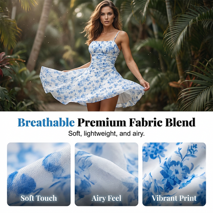 👗50% RABATT! ✨ Blommig Ruched Miniklänning – Spaghettiband, Ryggfri, Strandredo 🌸
