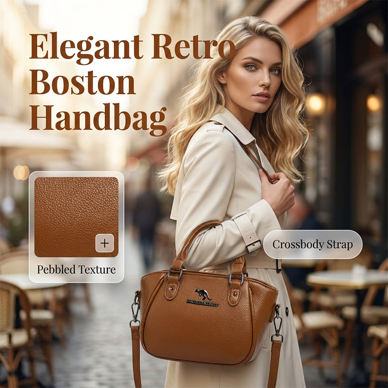 👜 50% RABATT NU! ✨ Elegant Retro Boston Handväska – Pebbled Textur, Metallic Hårdvara & Justerbar Axelrem – Kompakt Men Förvånansvärt Rymlig, Multi-Väg Styling 🎀