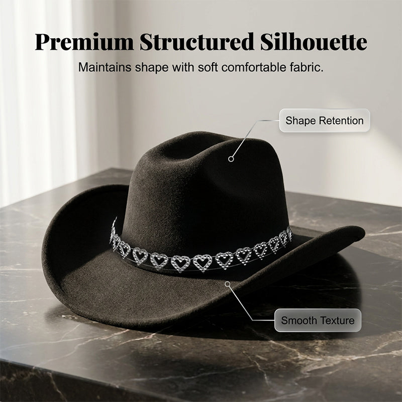 ✨ 50% RABATT NU! 🤠 Kvinnors Rhinestone Hjärta Cowboyhatt – Gnistrande French Jazz Fedora & Premium Strukturerad Silhuett – Elegant, Glamorös & Festivalredo 🎪