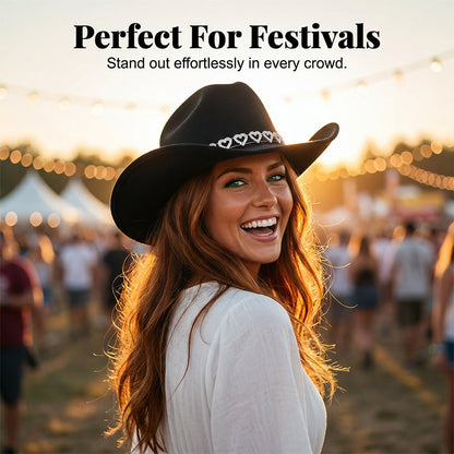 Cowboyhatt för damer med strasshjärta – elegant fedora i fransk jazzstil