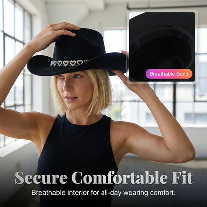 Cowboyhatt för damer med strasshjärta – elegant fedora i fransk jazzstil