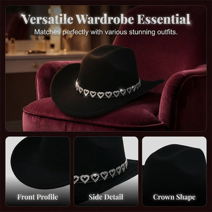 ✨ 50% RABATT NU! 🤠 Kvinnors Rhinestone Hjärta Cowboyhatt – Gnistrande French Jazz Fedora & Premium Strukturerad Silhuett – Elegant, Glamorös & Festivalredo 🎪