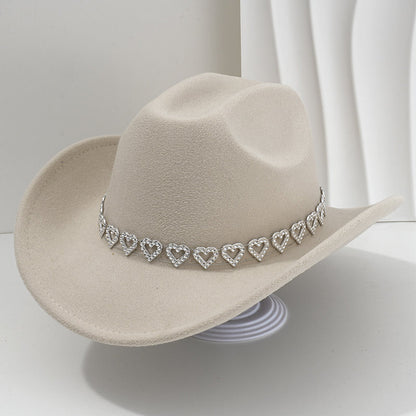 Cowboyhatt för damer med strasshjärta – elegant fedora i fransk jazzstil