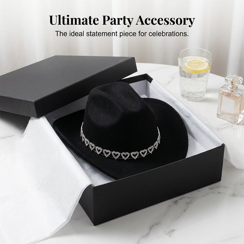 ✨ 50% RABATT NU! 🤠 Kvinnors Rhinestone Hjärta Cowboyhatt – Gnistrande French Jazz Fedora & Premium Strukturerad Silhuett – Elegant, Glamorös & Festivalredo 🎪