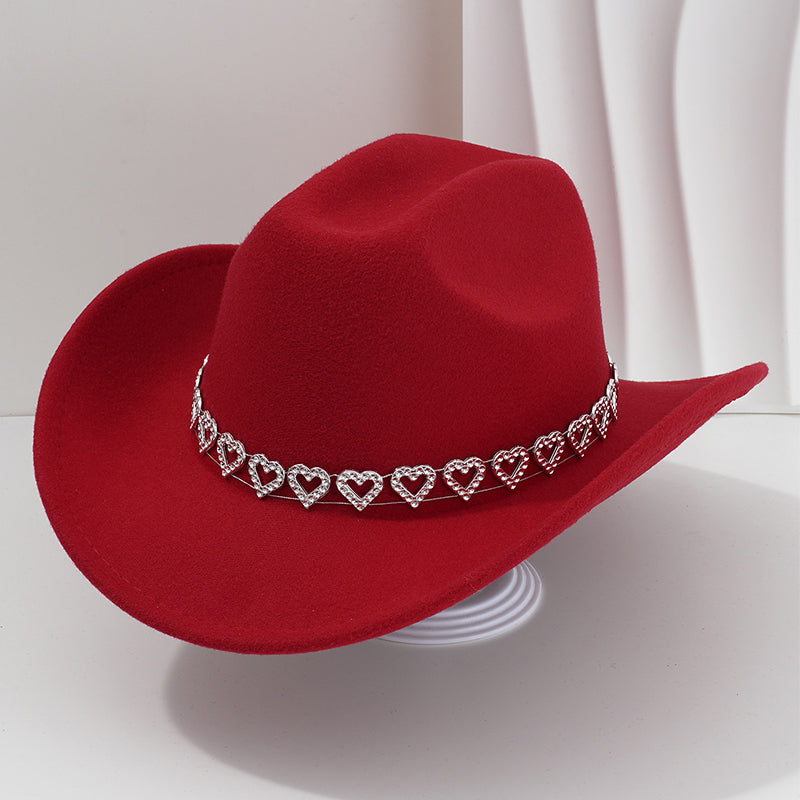 Cowboyhatt för damer med strasshjärta – elegant fedora i fransk jazzstil