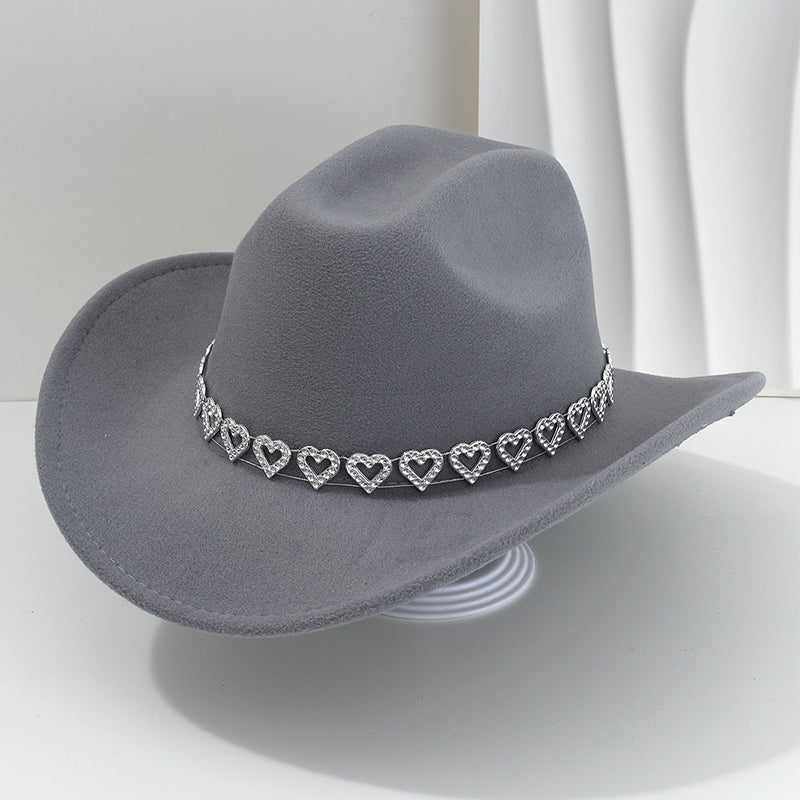 Cowboyhatt för damer med strasshjärta – elegant fedora i fransk jazzstil
