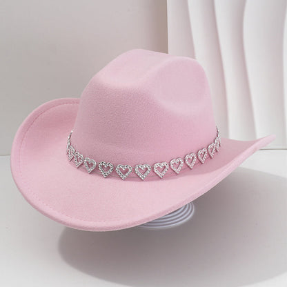 Cowboyhatt för damer med strasshjärta – elegant fedora i fransk jazzstil