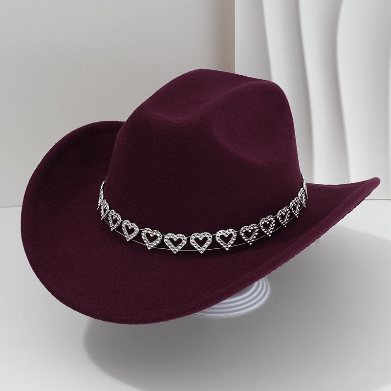 Cowboyhatt för damer med strasshjärta – elegant fedora i fransk jazzstil