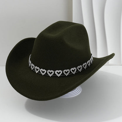 Cowboyhatt för damer med strasshjärta – elegant fedora i fransk jazzstil