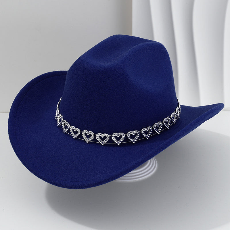 Cowboyhatt för damer med strasshjärta – elegant fedora i fransk jazzstil