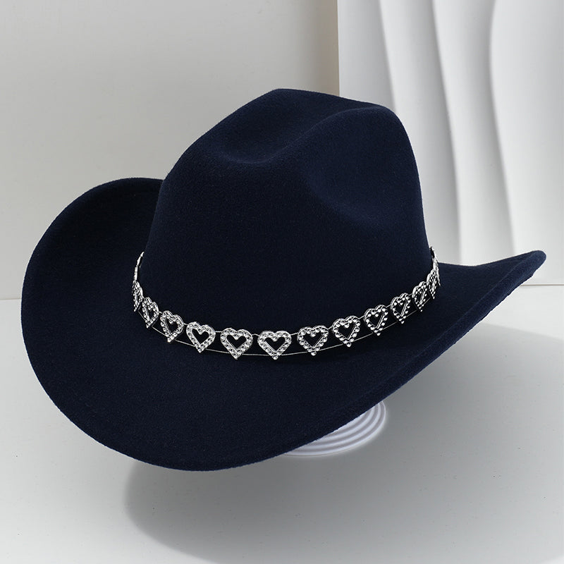 Cowboyhatt för damer med strasshjärta – elegant fedora i fransk jazzstil