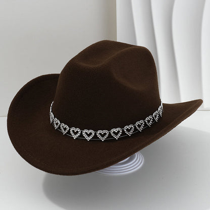Cowboyhatt för damer med strasshjärta – elegant fedora i fransk jazzstil