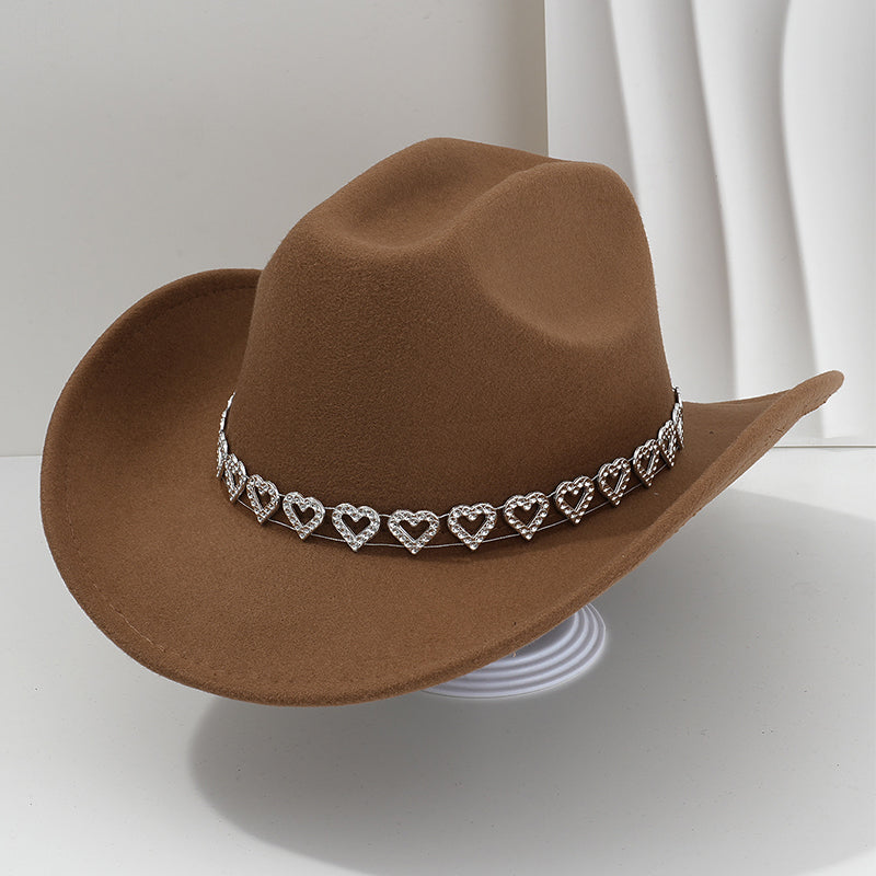 Cowboyhatt för damer med strasshjärta – elegant fedora i fransk jazzstil