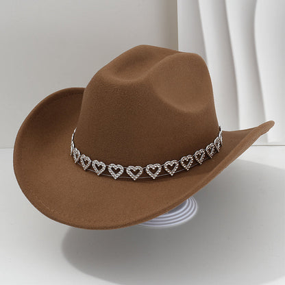 Cowboyhatt för damer med strasshjärta – elegant fedora i fransk jazzstil