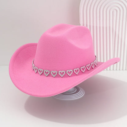 Cowboyhatt för damer med strasshjärta – elegant fedora i fransk jazzstil