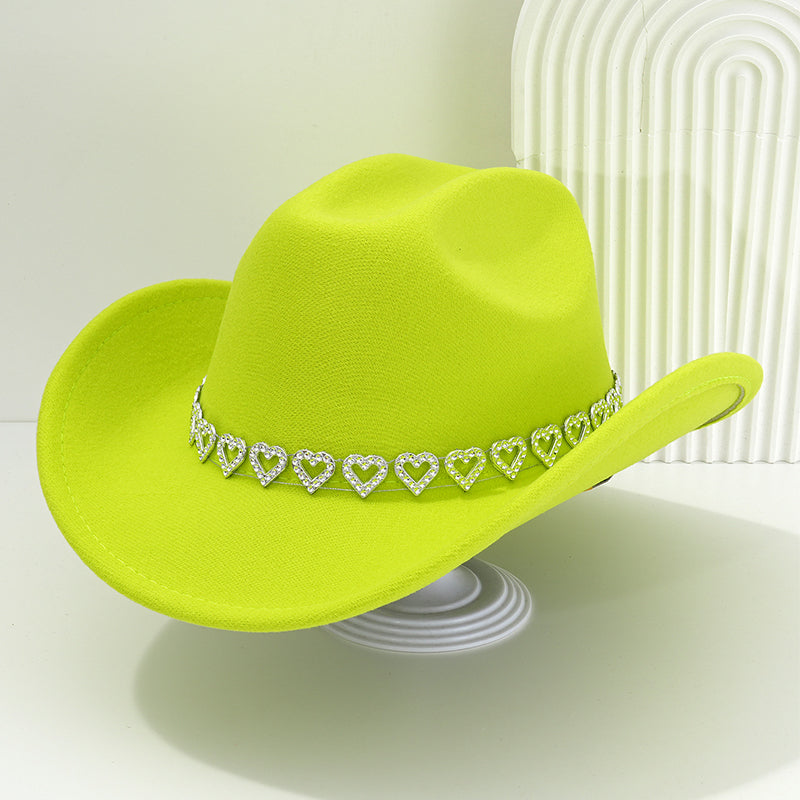 Cowboyhatt för damer med strasshjärta – elegant fedora i fransk jazzstil