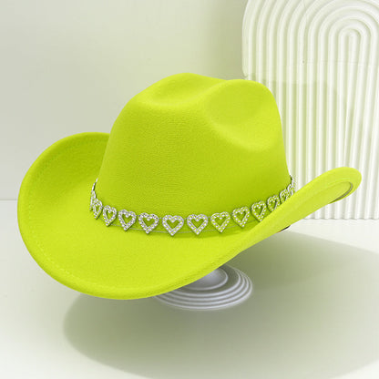 Cowboyhatt för damer med strasshjärta – elegant fedora i fransk jazzstil