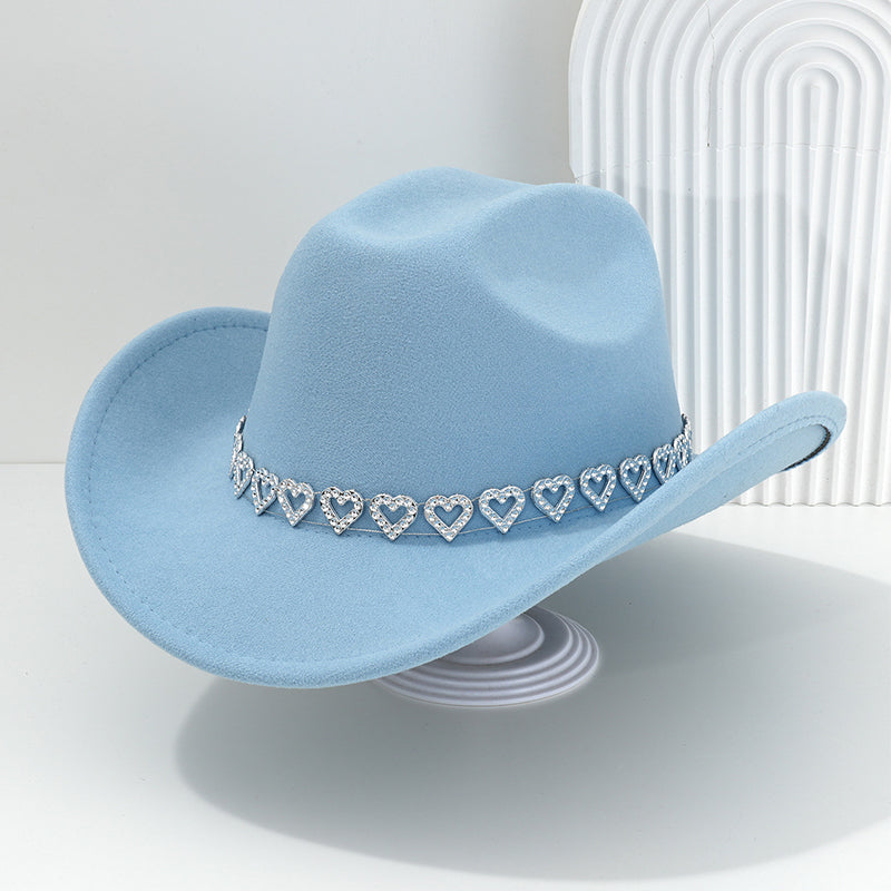 Cowboyhatt för damer med strasshjärta – elegant fedora i fransk jazzstil