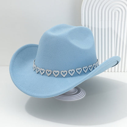 Cowboyhatt för damer med strasshjärta – elegant fedora i fransk jazzstil