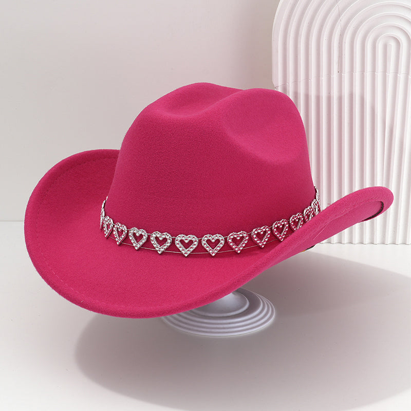 Cowboyhatt för damer med strasshjärta – elegant fedora i fransk jazzstil