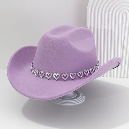 Cowboyhatt för damer med strasshjärta – elegant fedora i fransk jazzstil