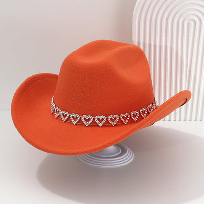 Cowboyhatt för damer med strasshjärta – elegant fedora i fransk jazzstil