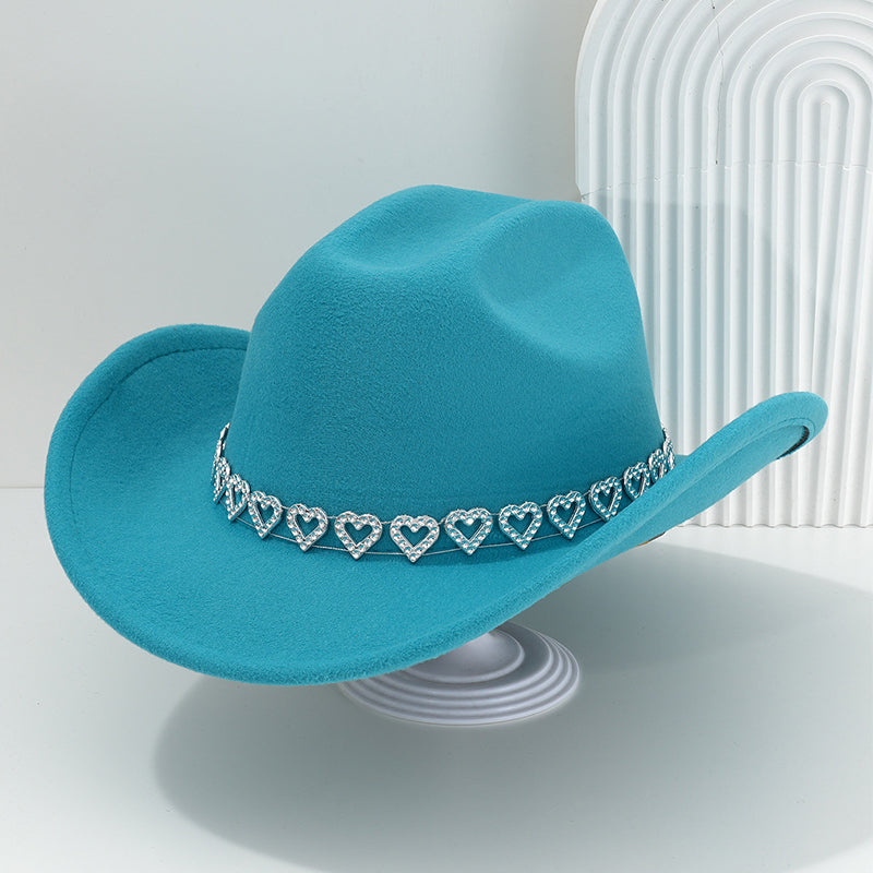 Cowboyhatt för damer med strasshjärta – elegant fedora i fransk jazzstil