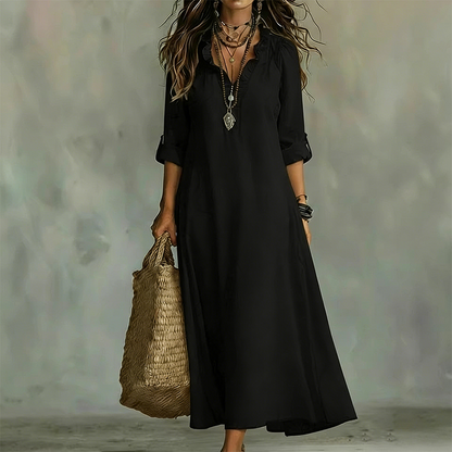 👗 50% RABATT NU! 🌿 Bohemisk Rufflad V-ringad Maxiklänning – Flödande Silhuett & Lätt Tyg – Elegant, Andningsbar & Mångsidig 🏖️