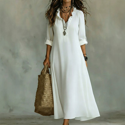 👗 50% RABATT NU! 🌿 Bohemisk Rufflad V-ringad Maxiklänning – Flödande Silhuett & Lätt Tyg – Elegant, Andningsbar & Mångsidig 🏖️